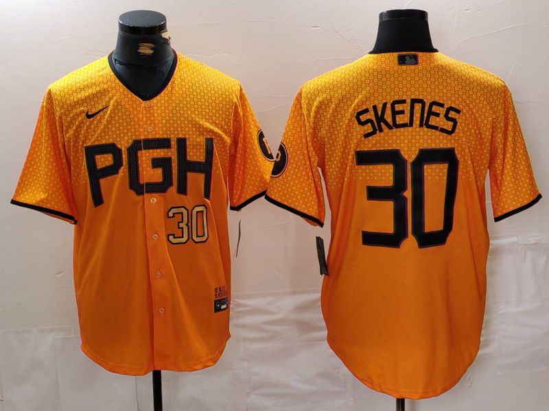 Men Pittsburgh Pirates #30 Skenes Yellow City Edition 2024 Nike MLB Jersey style 3